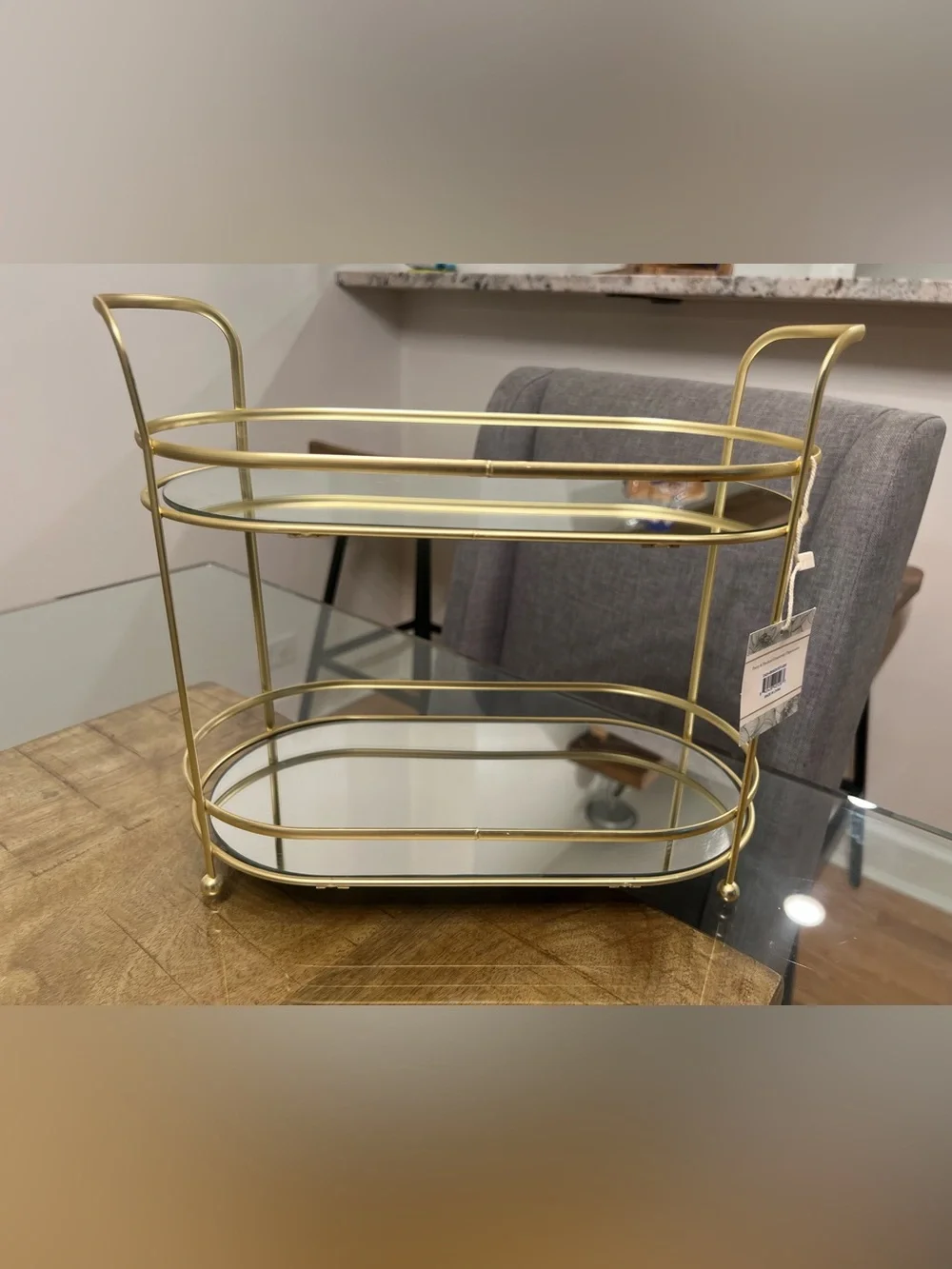 Gold Two-Tier vanity Mirrored Bathroom Organizer tray